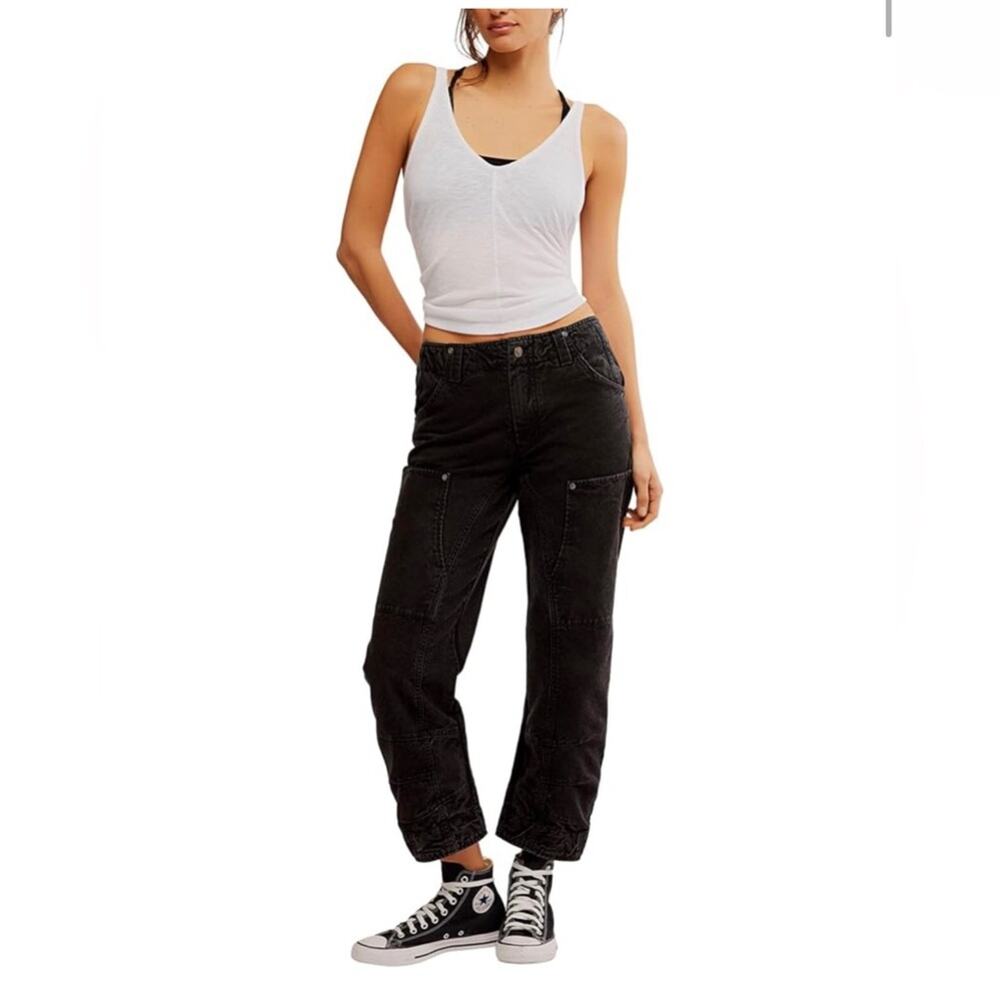 Free People We The Free Supersonic Slim Barrel Black Jeans Women’s Size 8 NWOT